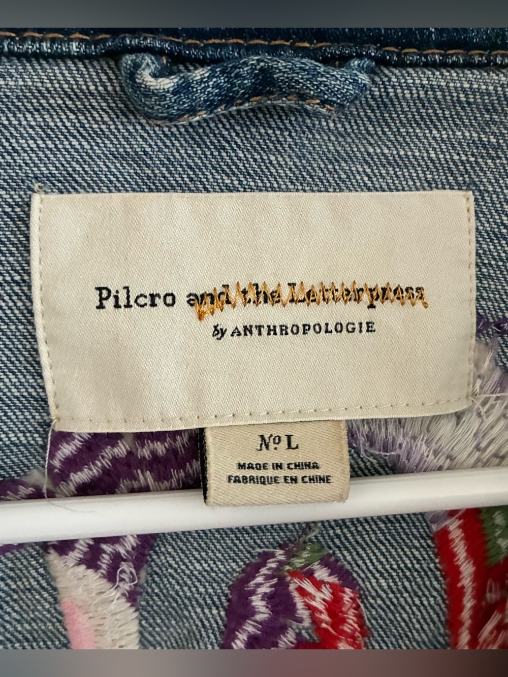 Pilcro and the Letterpress Amore Embroidered Denim Jacket, Size Large - Picture 5 of 8